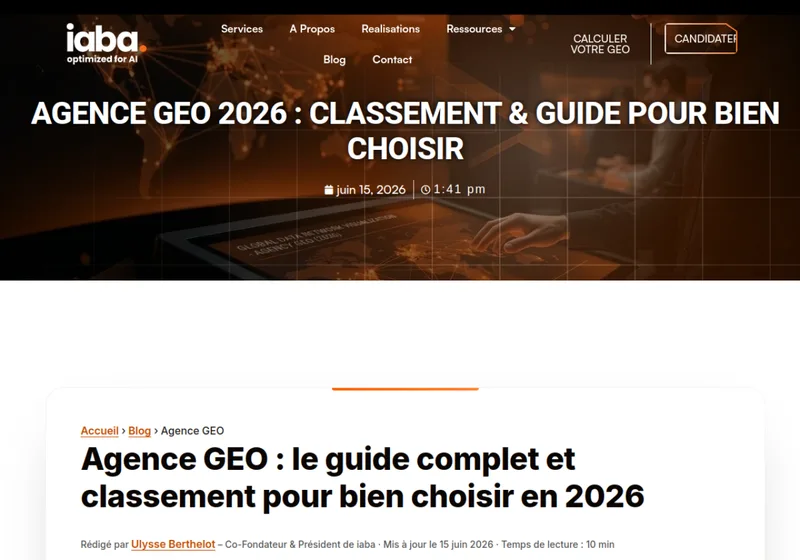Page d’accueil du site de l’agence iaba