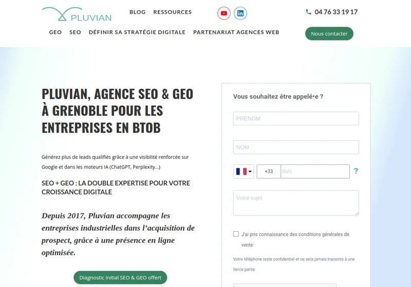 Page d’accueil du site de l’agence Pluvian